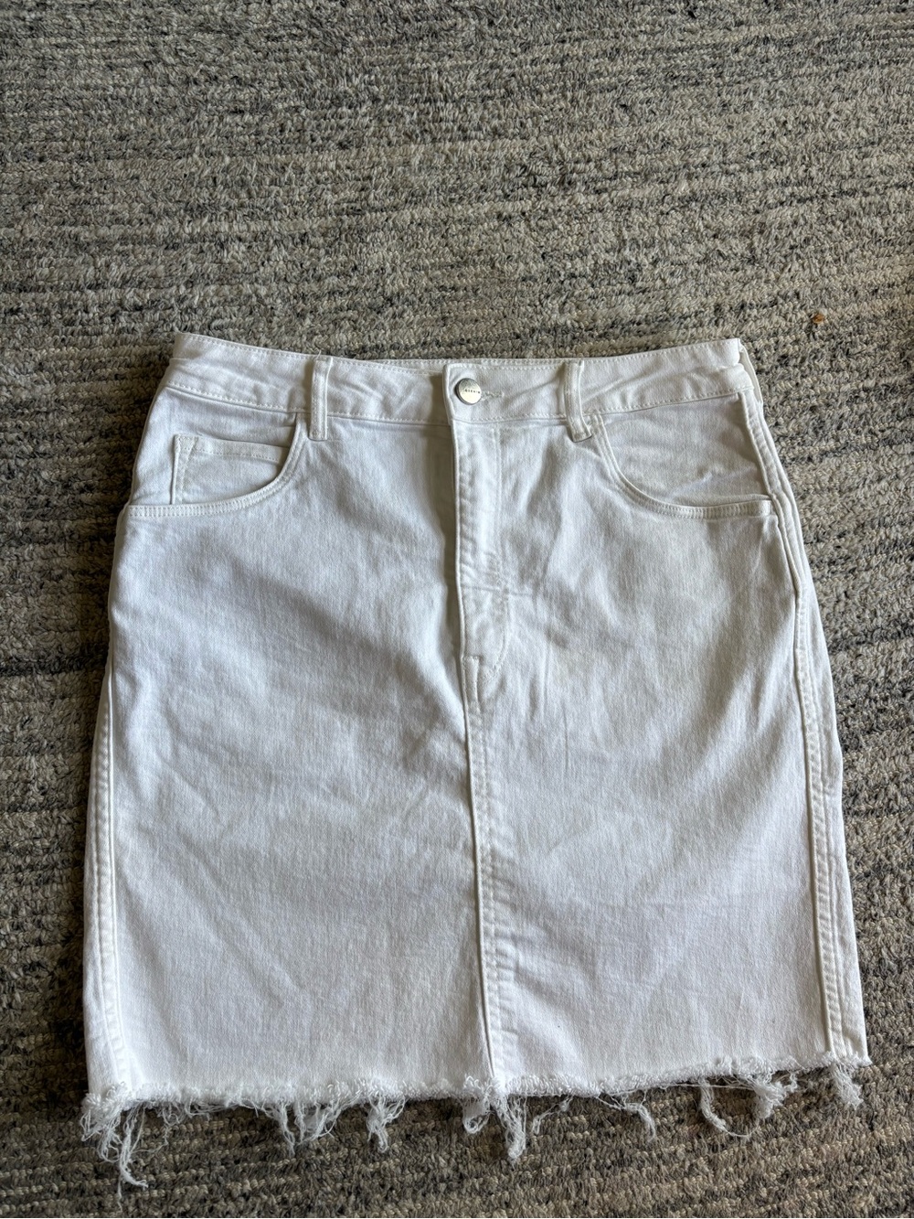 White Denim Frayed Hem Mini Skirt